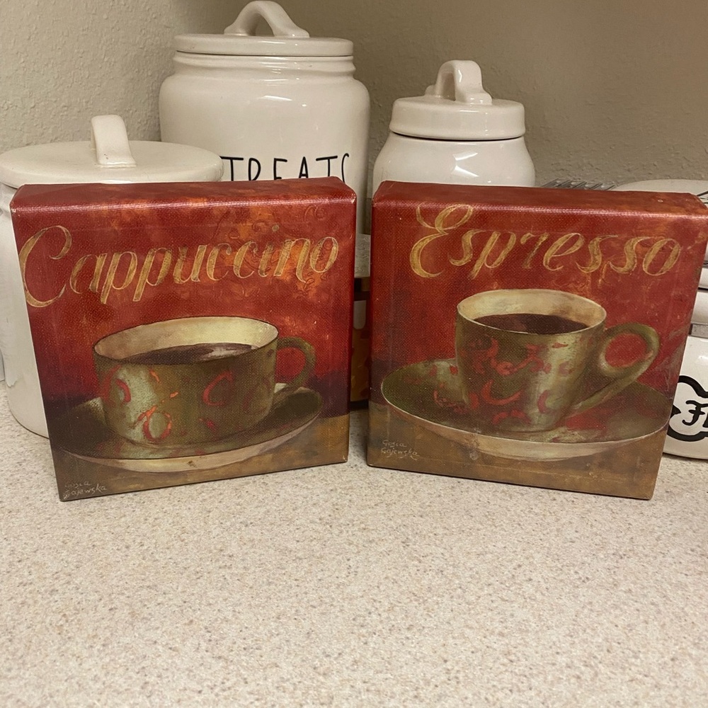 Coffee Bar Wall Art Set | Espresso & Cappuccino Café Kitchen Decor Dining Accent - Picture 2 of 2
